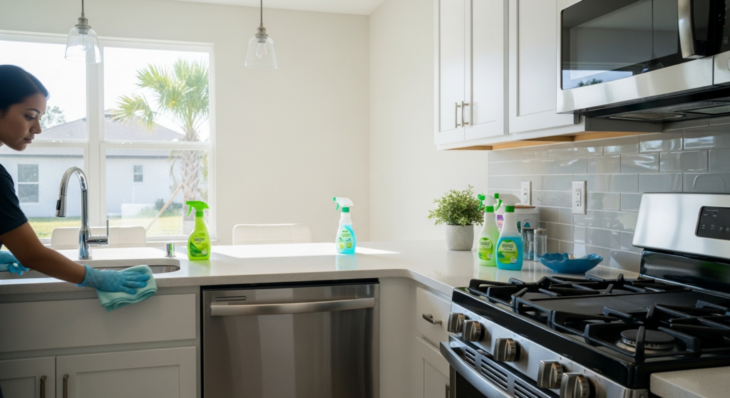 Post-construction cleaning cost in Orlando kitchen by All Great Cleaner – Professional Cleaning Services