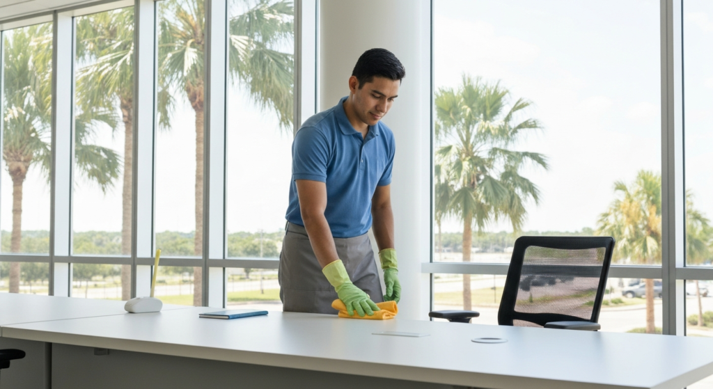 Orlando commercial cleaning services by All Great Cleaner – Professional Cleaning Services, highlighting outsource cleaning vs hire janitor benefits.
