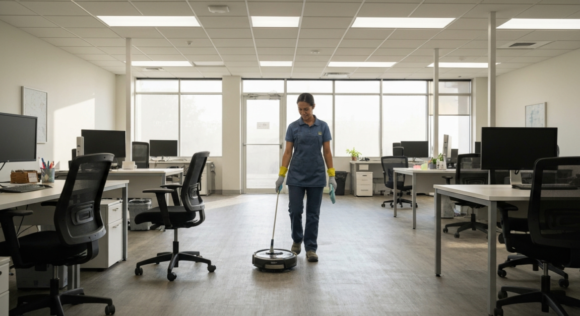 Orlando office with human and robot collaboration for cleaning
