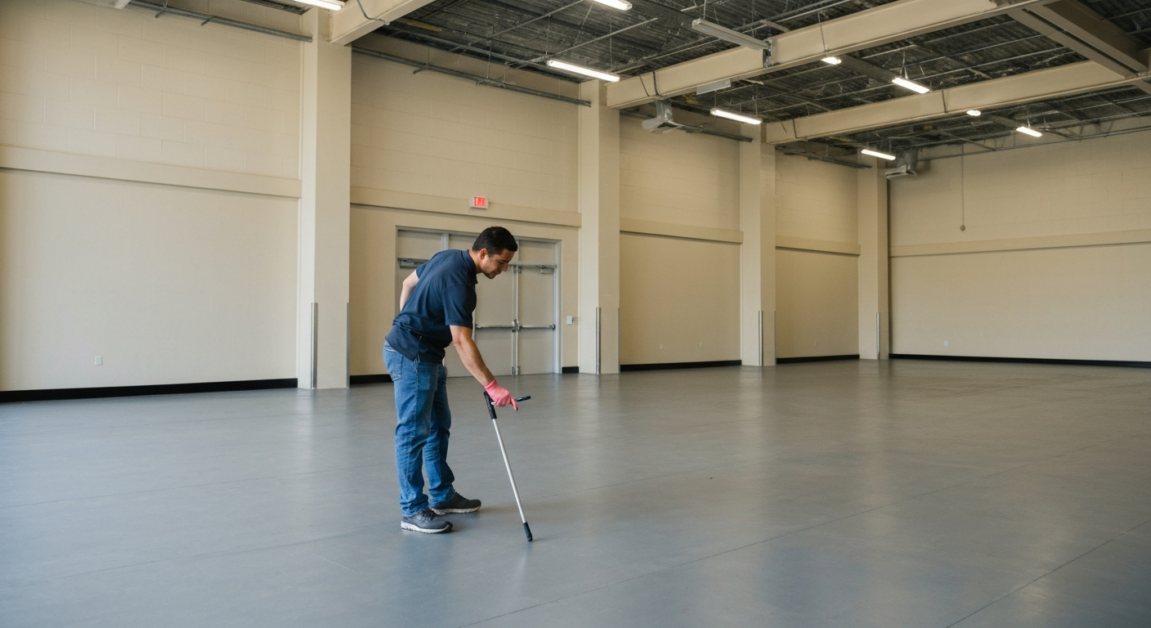 Professional cleaner in Orlando event space performing final inspection with checklist