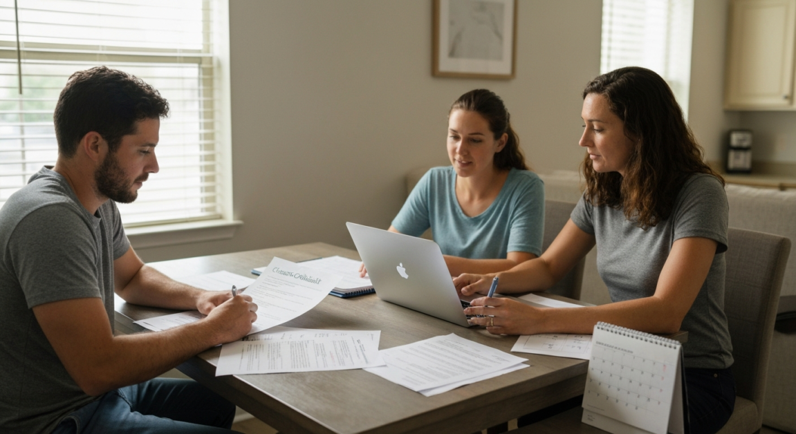 Orlando couple reviewing cleaning checklist and calendar to choose an appropriate cleaning schedule.