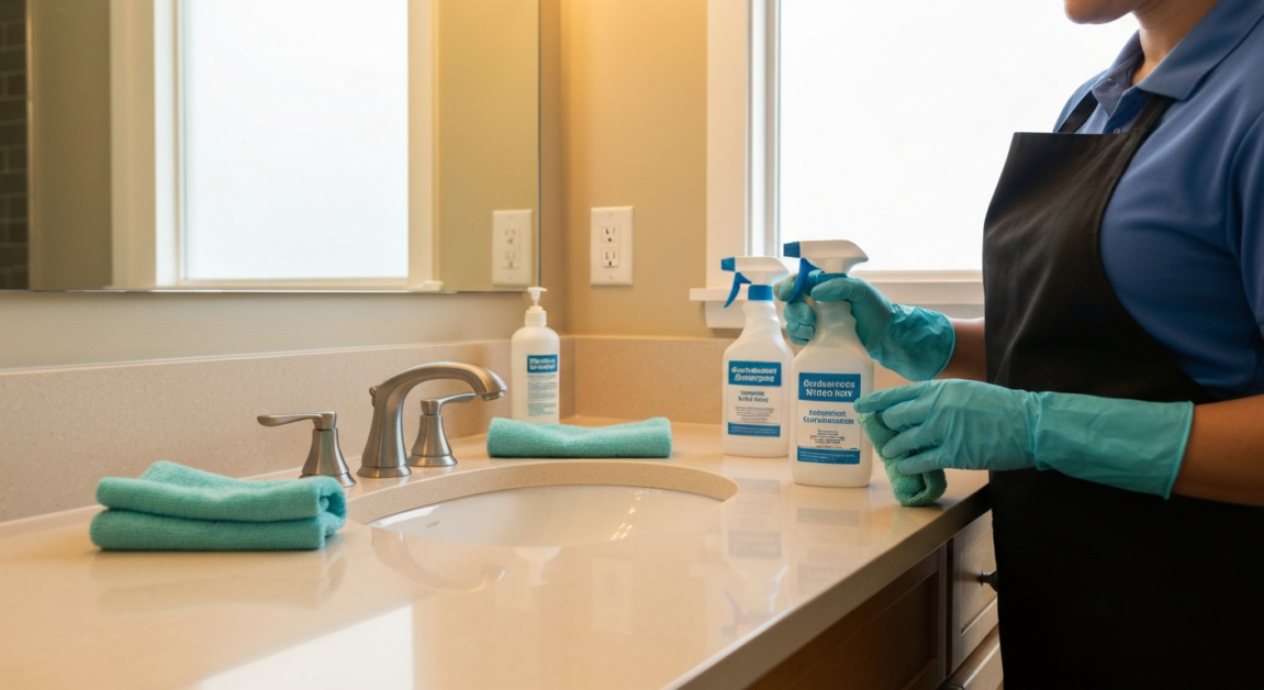 Professional bathroom cleaning in Orlando with attention to high-touch surfaces