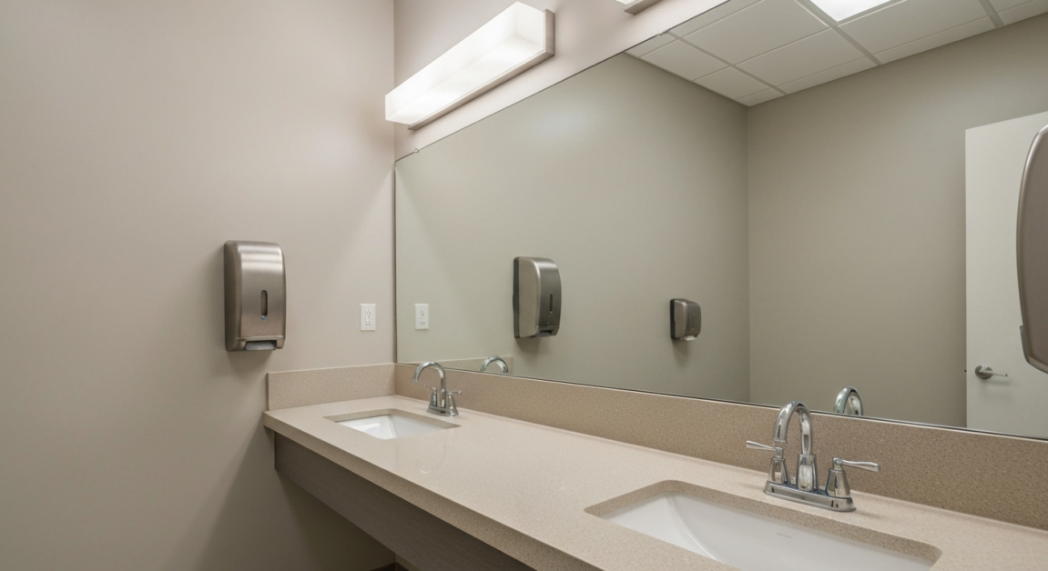 A well-maintained and impeccably clean restroom in an Orlando office building.