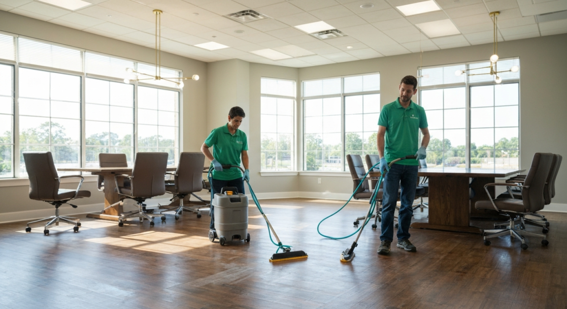 Professional cleaners deep cleaning office floors in Orlando