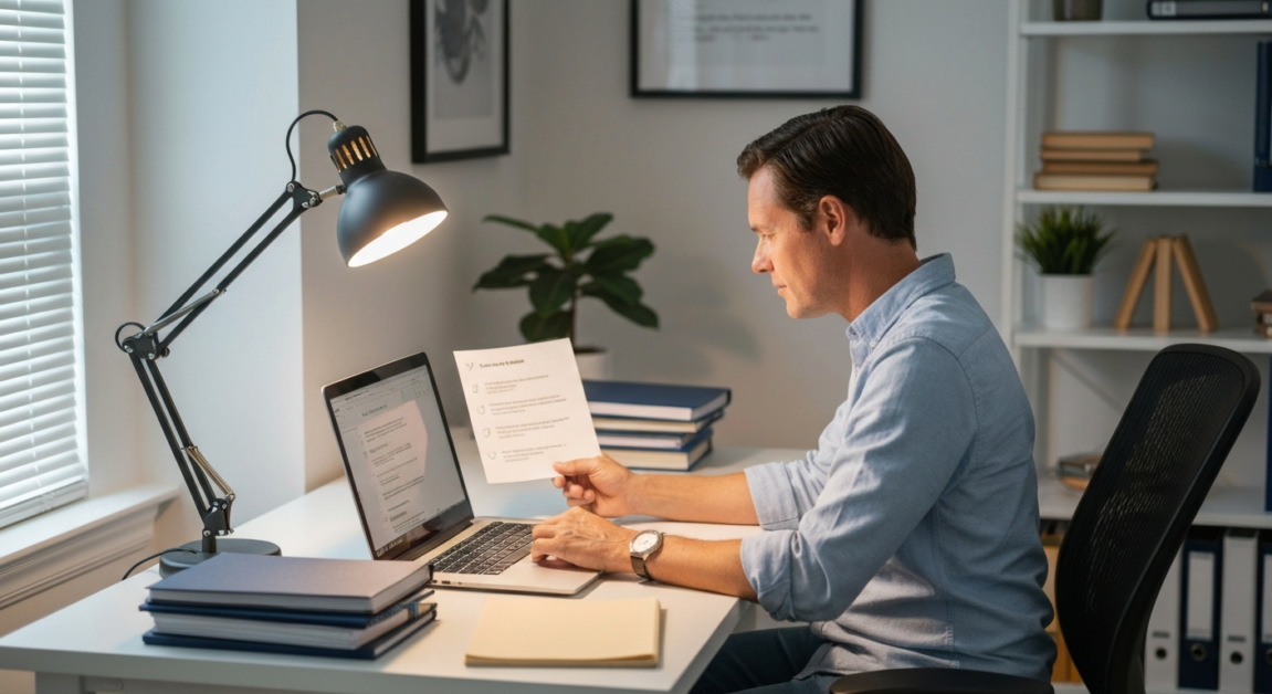 Homeowner evaluating cleaning service vs DIY in Orlando home office