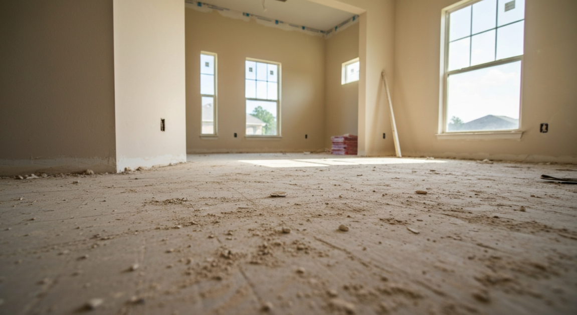 Post-construction mess with dust and debris affecting cleaning costs in Orlando.
