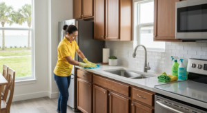 Post-construction cleaning checklist for Orlando homes by All Great Cleaner – Professional Cleaning Services, showcasing a deep clean kitchen.