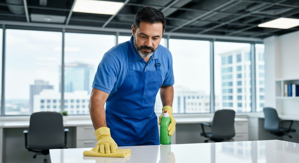 Professional office cleaning service by All Great Cleaner – Professional Cleaning Services in Orlando showing cleaner in an Orlando office.