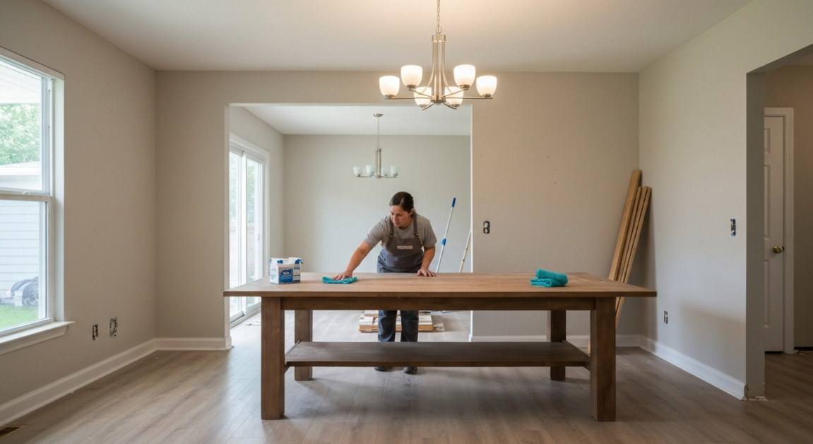 Professional cleaning service performing detailed post-renovation cleaning in an Orlando home.