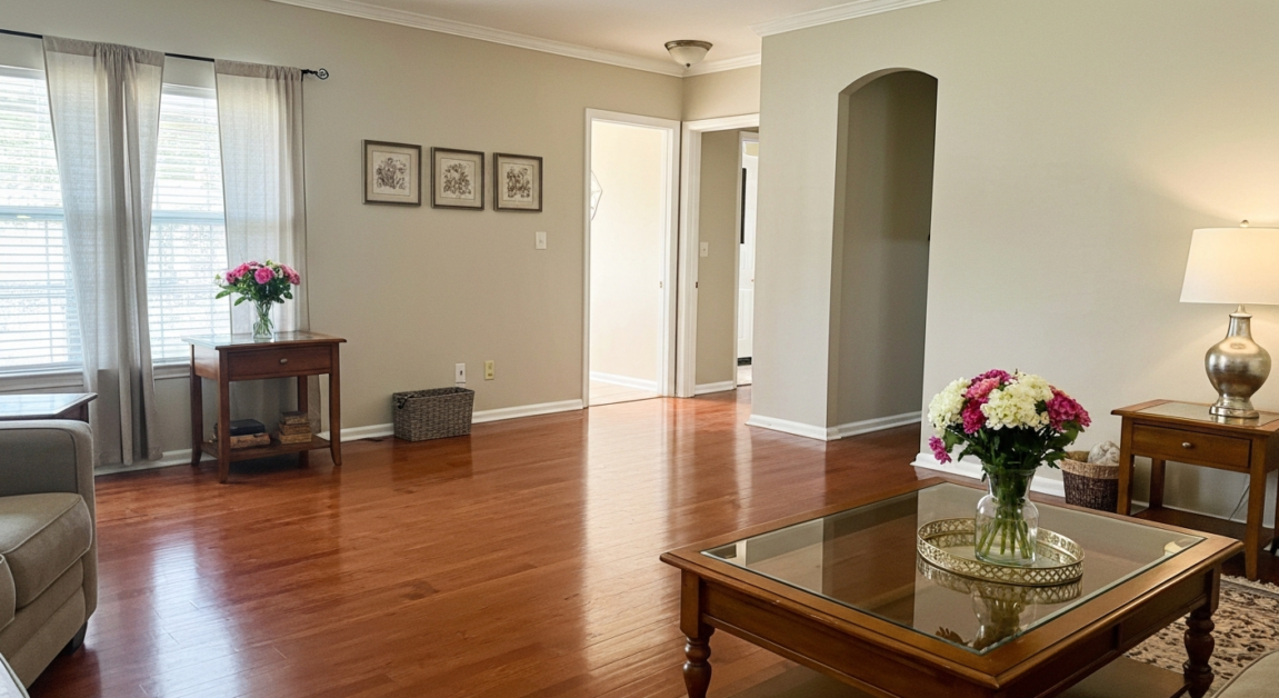 Orlando living room perfectly clean and ready for final photographs after post-construction cleaning.
