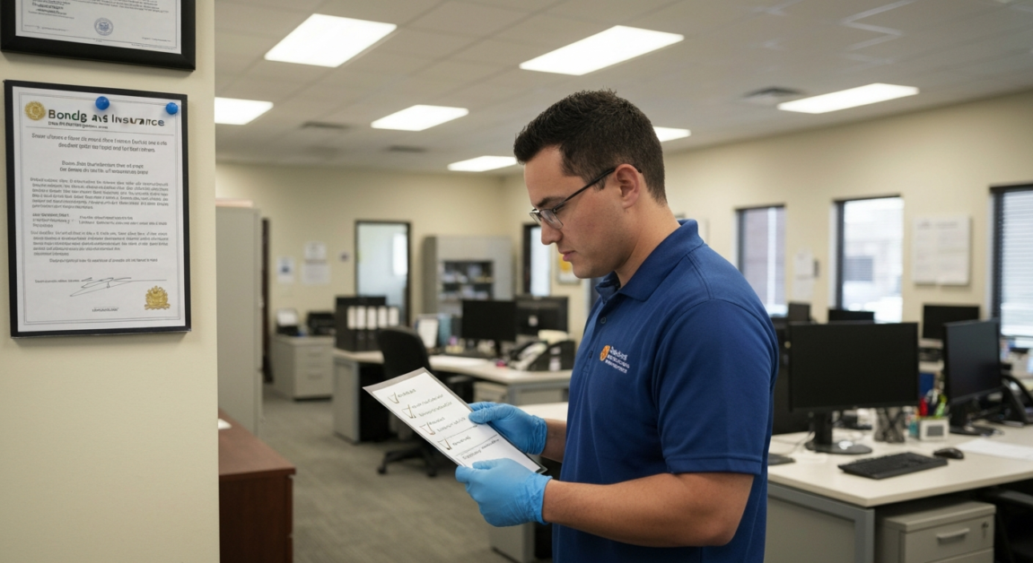 Orlando cleaner reviewing safety protocols in an office