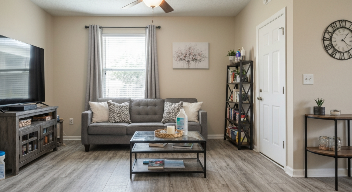 Decluttered Orlando living room ready for professional cleaning