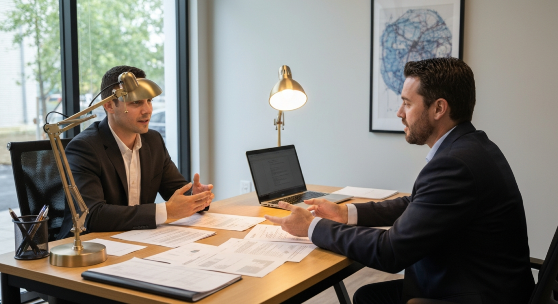 Business person consulting with a tax advisor in an Orlando office.