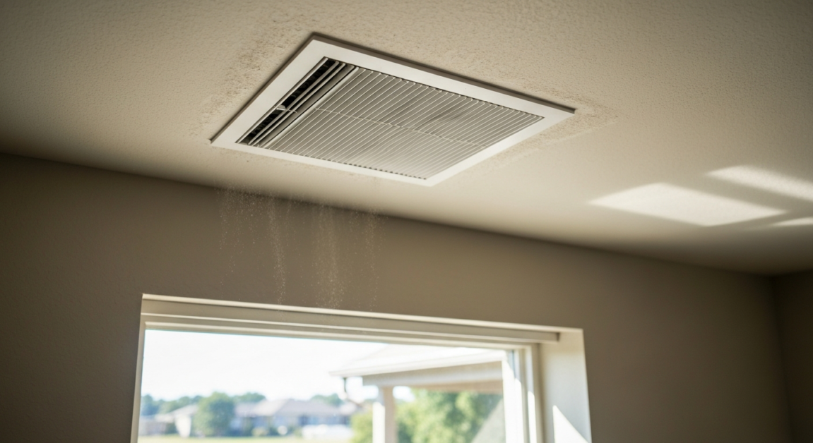 Dust starting to accumulate around an HVAC vent in an Orlando apartment.