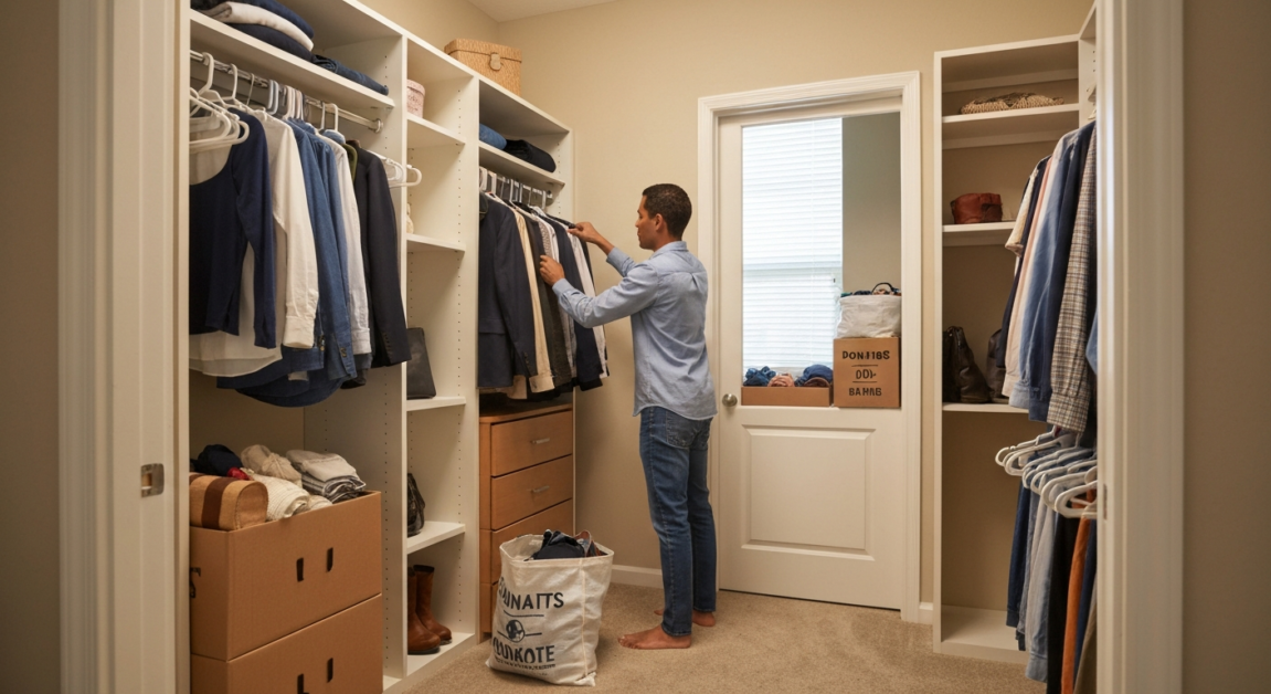 Orlando home closet with resident applying the 12-12-12 decluttering rule
