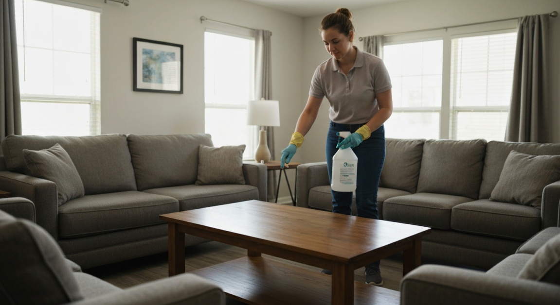 Living room in Orlando home with low-odor cleaning method being applied
