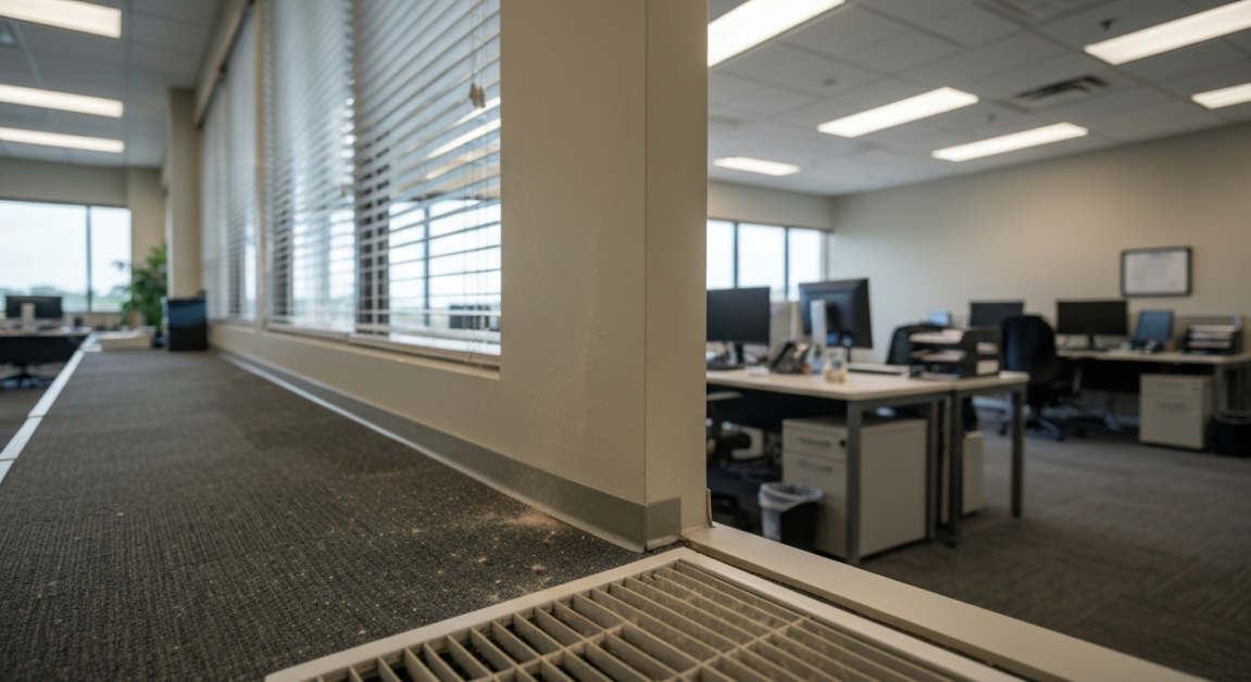 Dust buildup on office vent impacting air quality, Orlando workspace