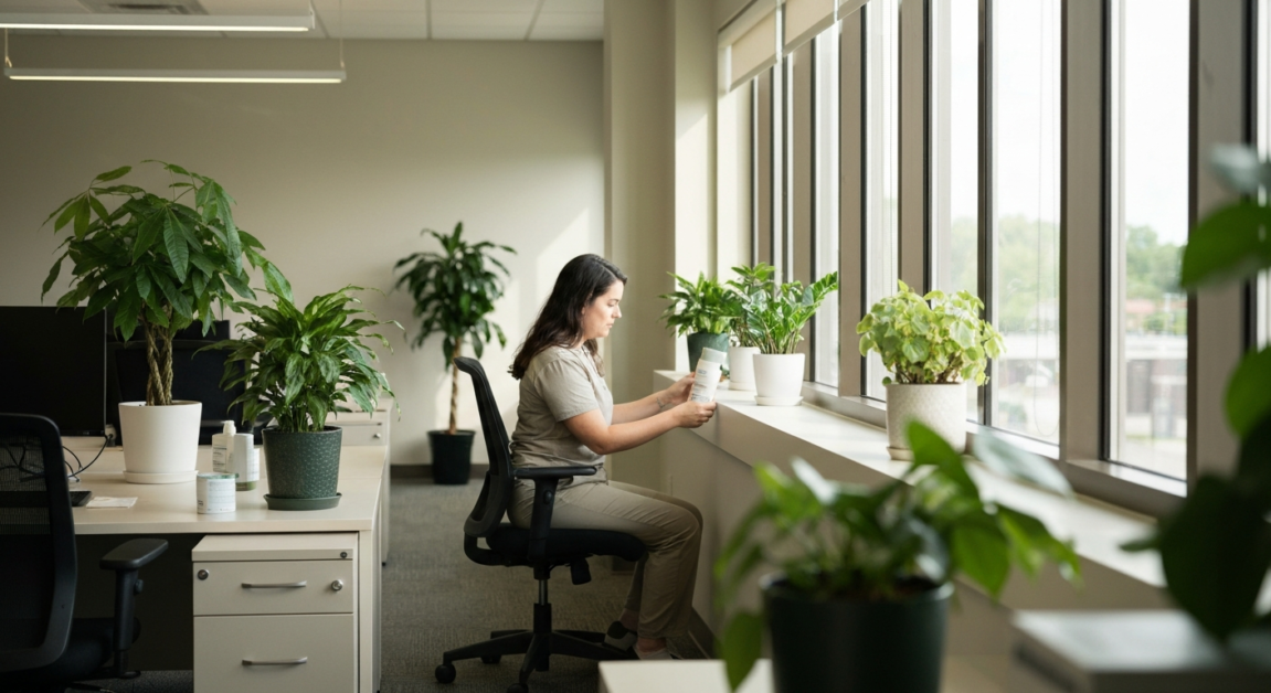 Office plants and low-VOC products in an Orlando office to improve air quality