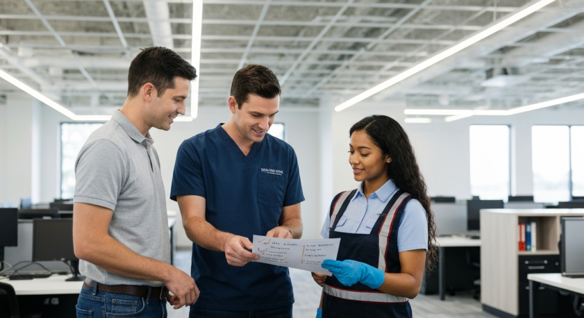 Orlando property manager discussing cleaning priorities with a cleaner