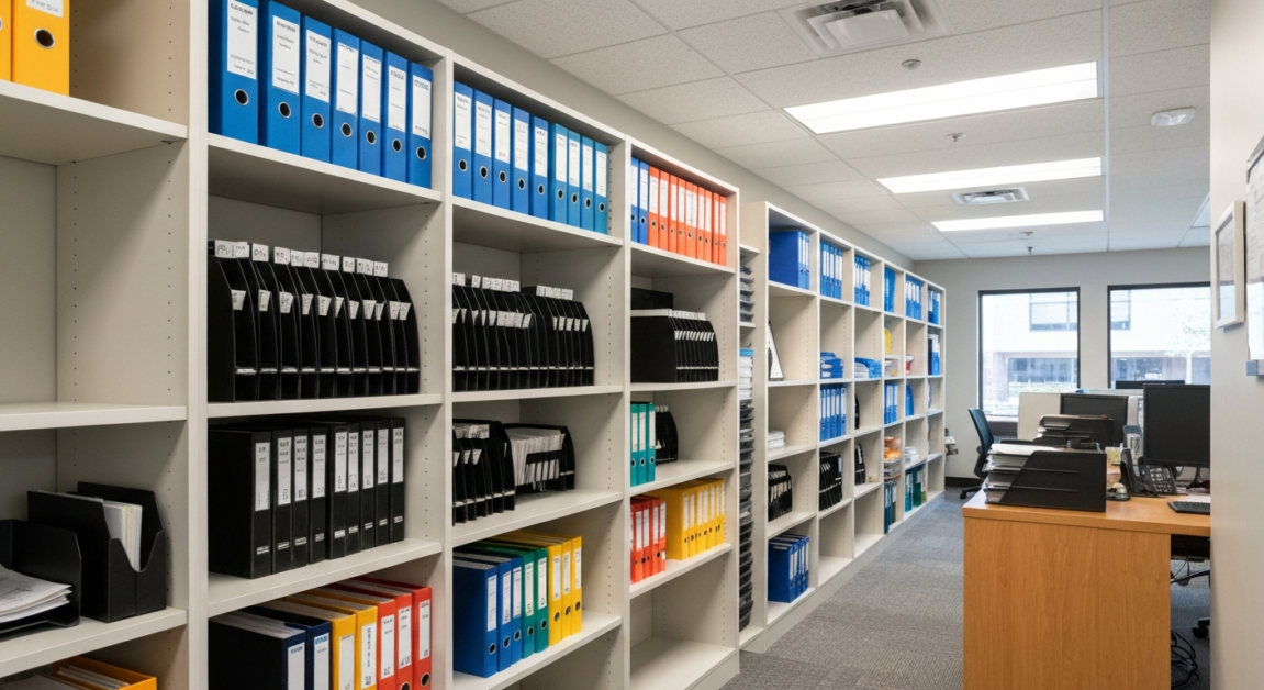 Efficient filing system in an Orlando office with color-coded folders