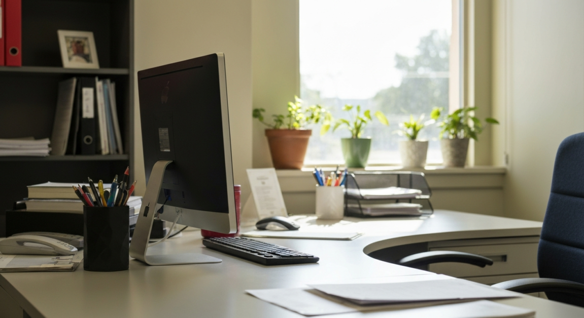 Organized desk in an Orlando office that emphasizes a clutter-free workspace.