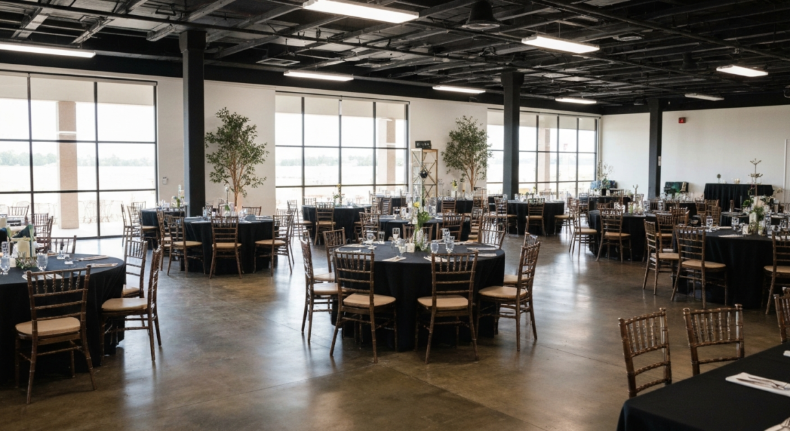 Decluttered Orlando event space ready for guests with clear paths and minimalist decor