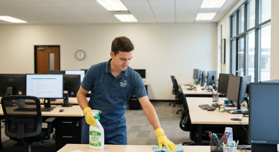 Cleaner uses eco-friendly products in Orlando office, greener workspace