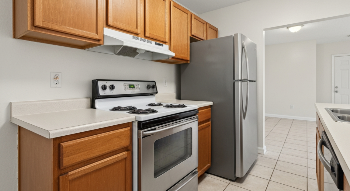 Spotless and inspection-ready kitchen in an Orlando rental property.