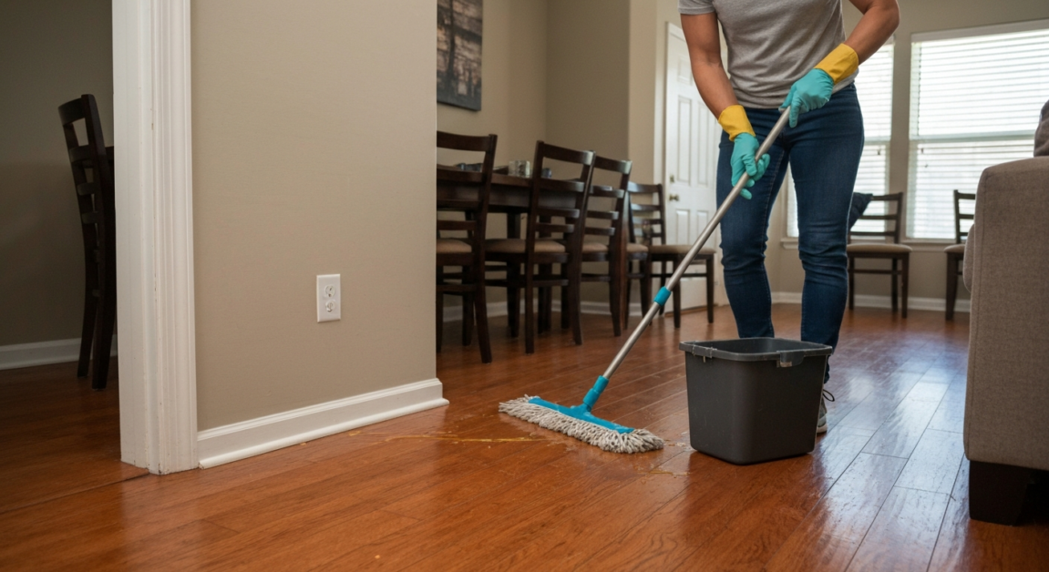 Cleaner mopping sticky floors after an event in Orlando