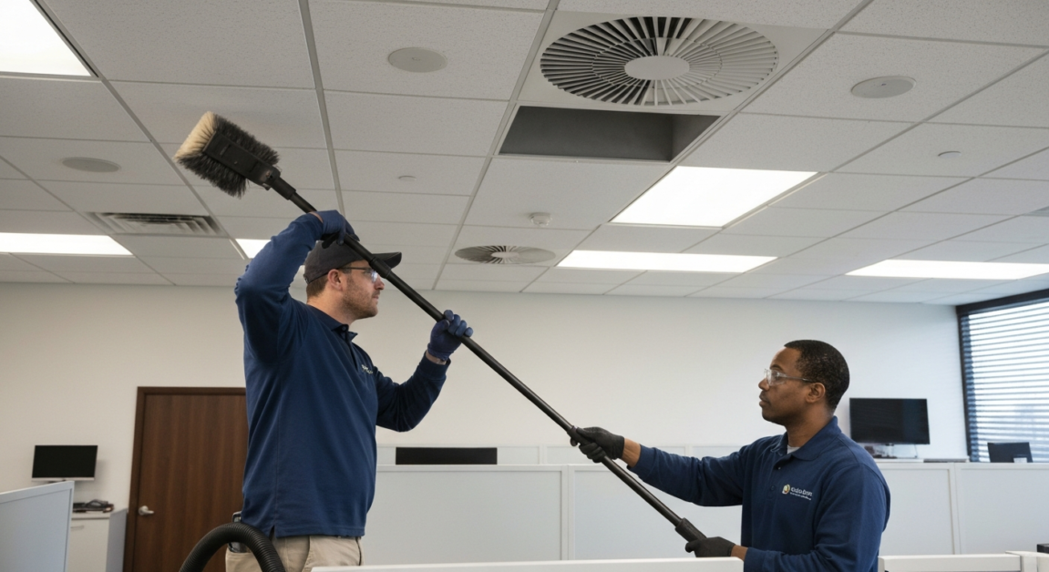 Deep cleaning of HVAC vents to ensure high air quality in an Orlando office space.
