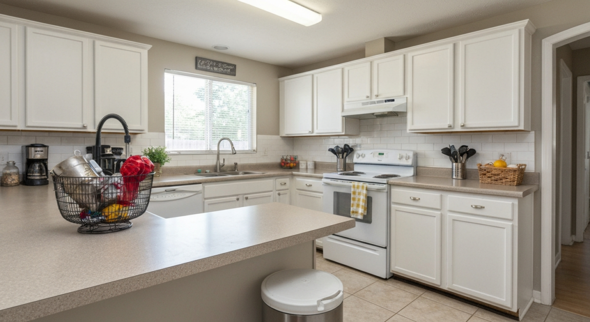 Neatly organized Orlando home kitchen showcasing countertops ready for efficient and cost-effective cleaning