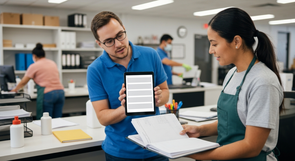 Cleaning staff coordinating schedules for efficient multi-location operations.