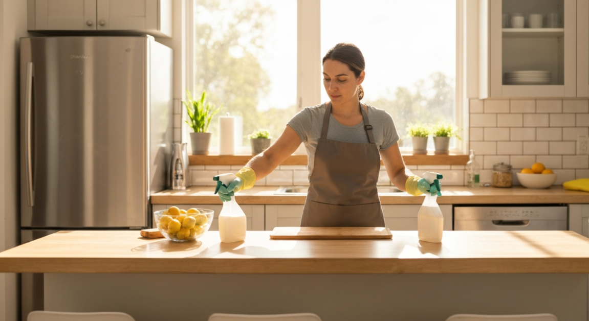 Cleaner using eco-friendly methods in Orlando kitchen
