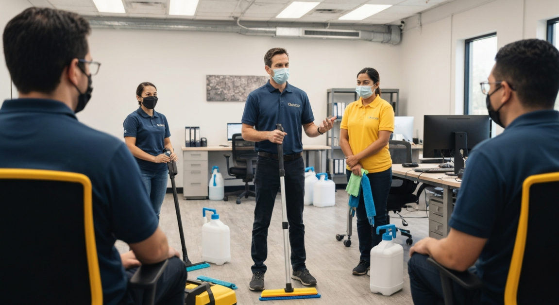 Managing in-house cleaning team and training in Orlando commercial space.