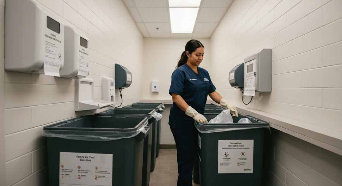 Cleaning professional sanitizing high-touch surfaces in Orlando medical office