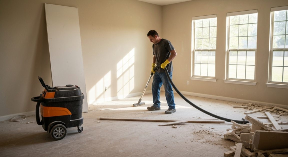 Specialized cleaning tools used in post-construction cleaning versus regular cleaning in an Orlando home.