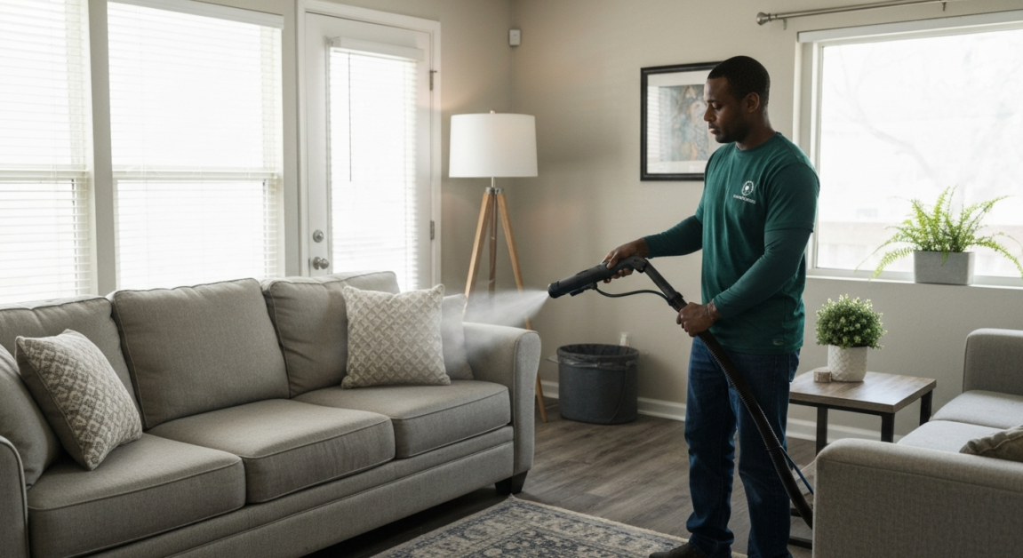 Professional odor removal in an Orlando rental home living room.